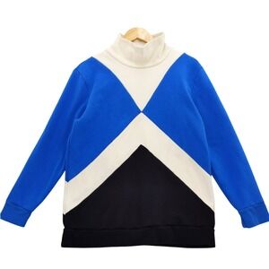 T by Talbots Color‎ Block Turtleneck Sweatshirt Women's Size L Blue Black Cream